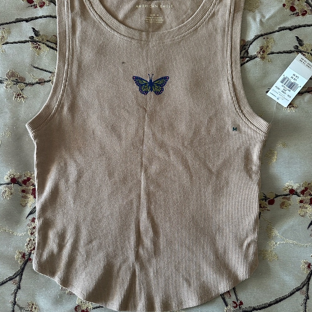 American Eagle Beige Tank Top with Butterfly